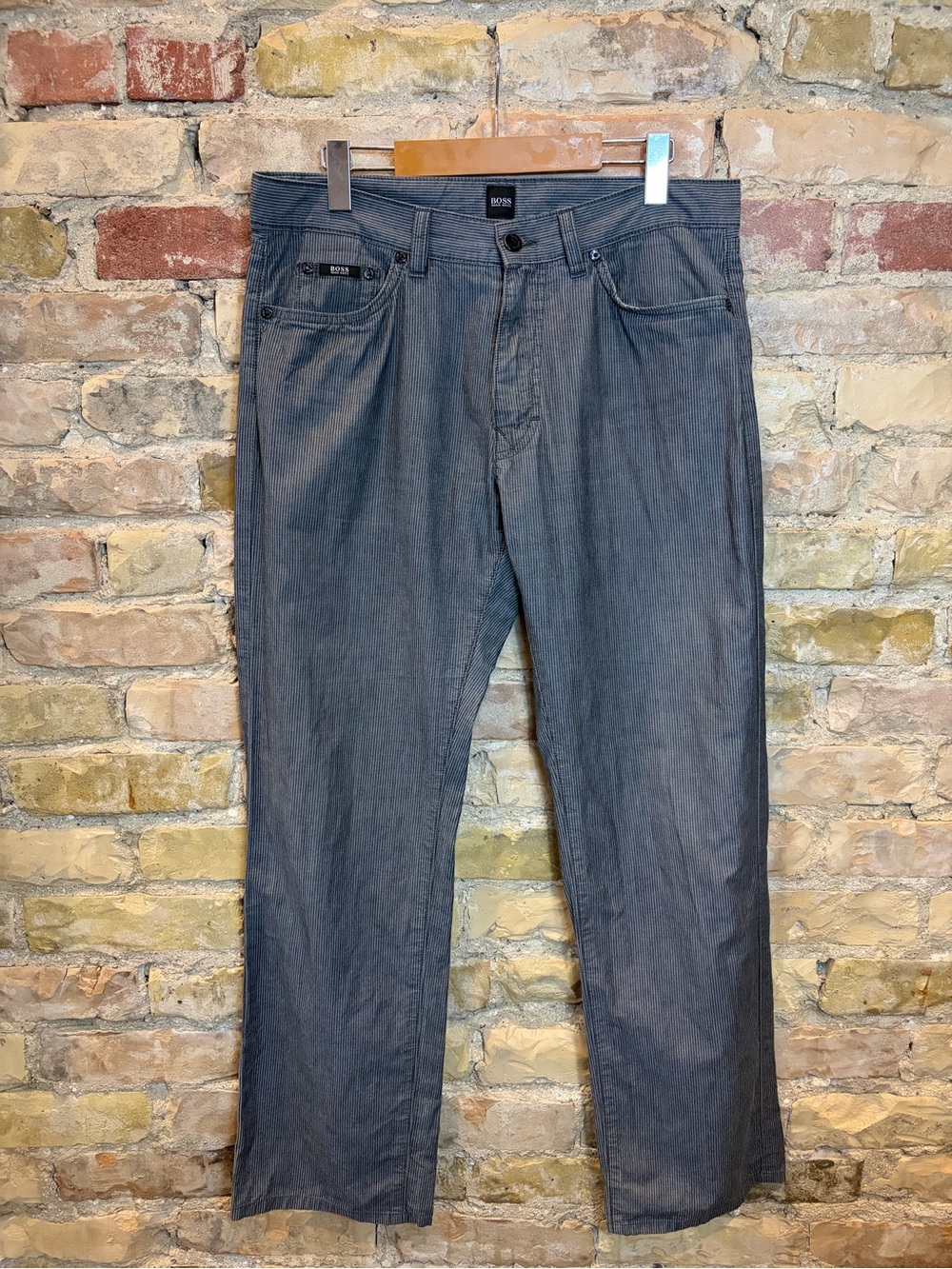 Boss Men's Gray Striped Straight-Leg Jeans